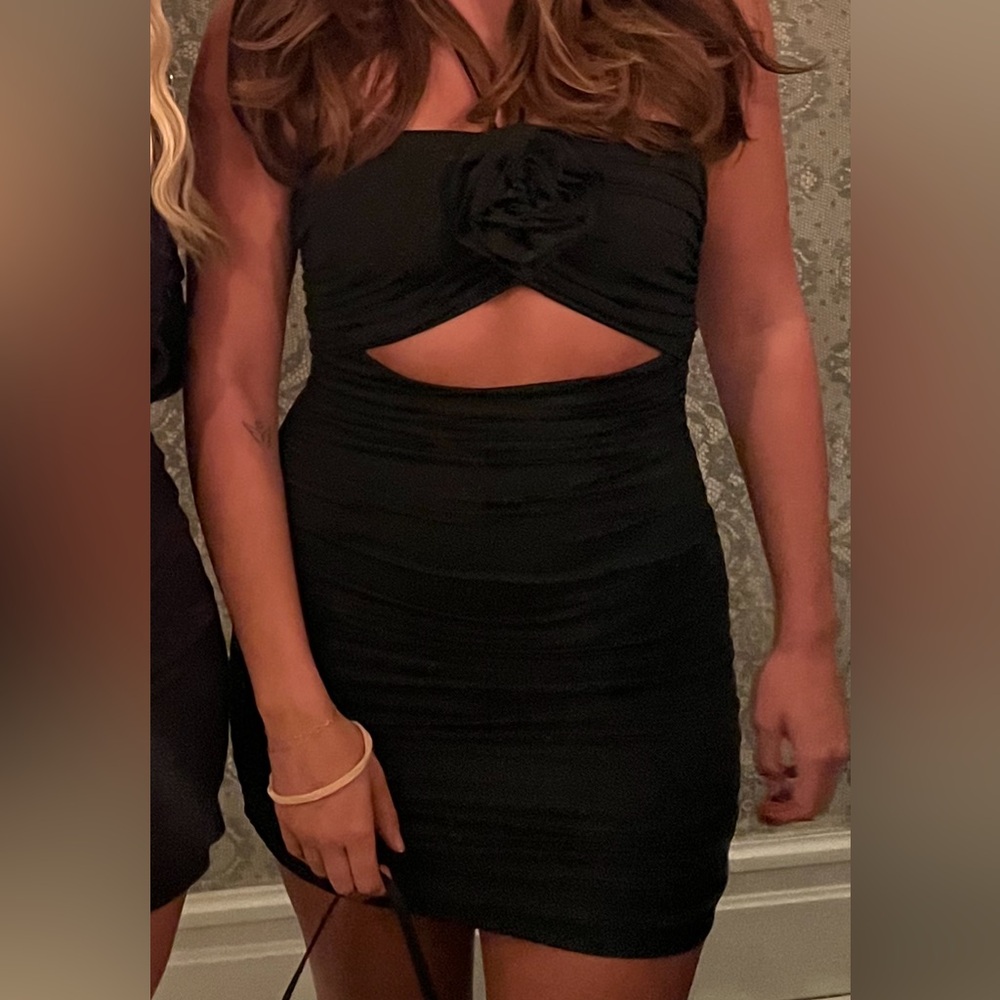 Black Mini Dress with Rose Detailling
